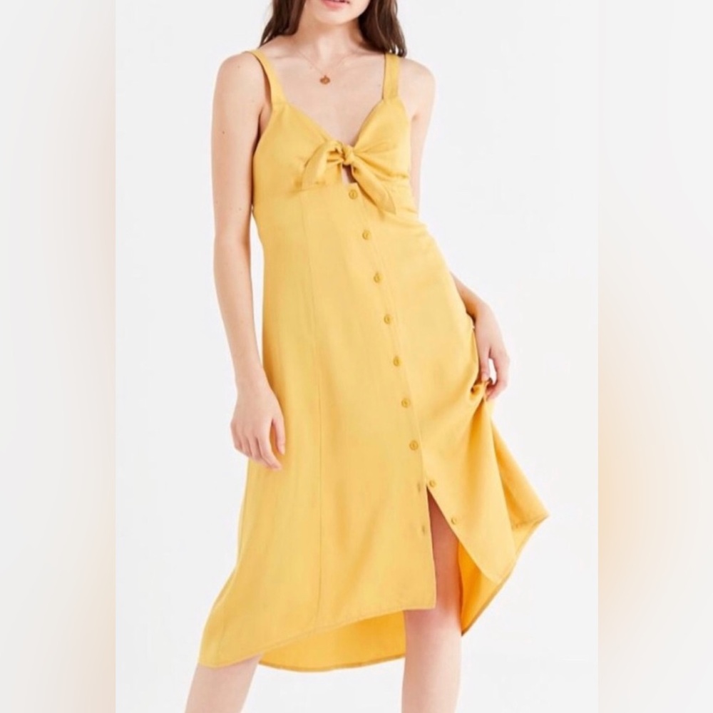 Urban Outfitters Front Tie Yellow MIDI Dress Size Large